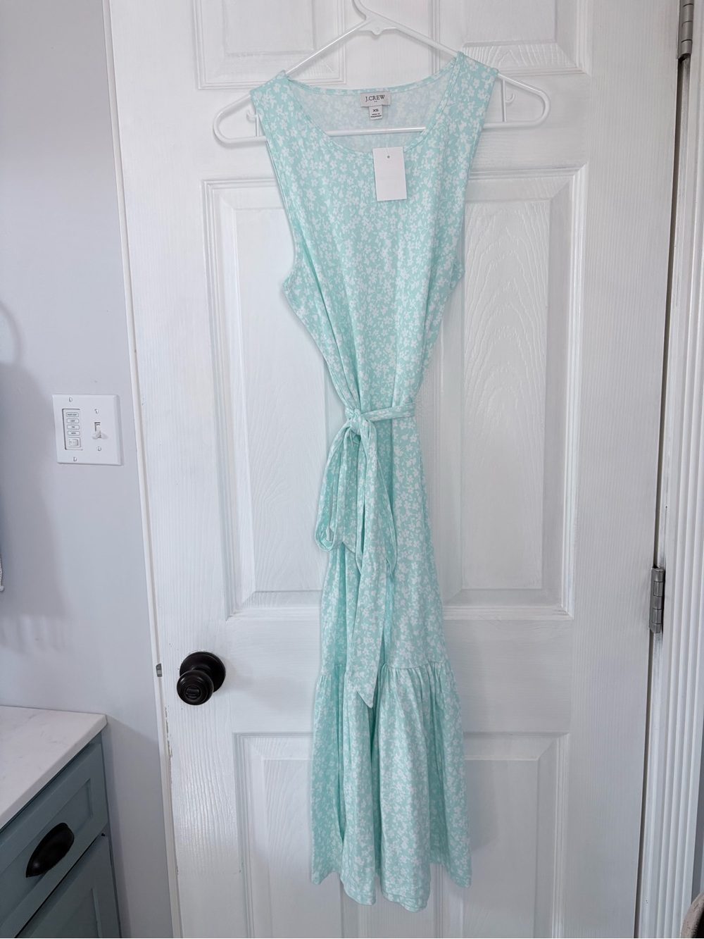 J. Crew Mint Green Floral Sleeveless Dress with Tie Waist